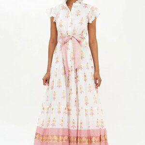 NWT $328 Oliphant Leela Peach Ruffle Neck Button Front Dress XS